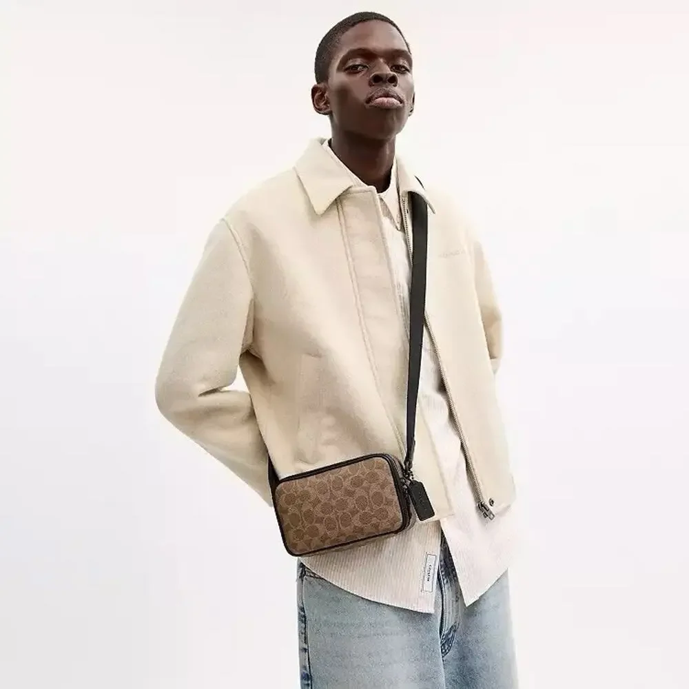 NWT Coach Colton Crossbody Bag 19 In Signature Canvas CET55 Tan Black